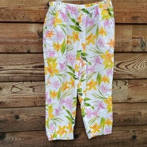 Cotton Connection linen floral crop pants small
